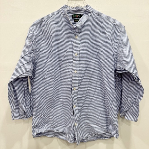 J. Crew Women’s Stripe Mandarin Collar Shirt Button Down Blue White - Picture 1 of 5